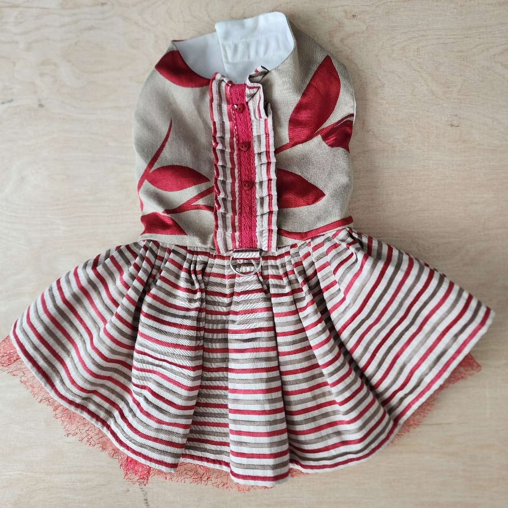 Trendy Boutique Red and Cream Floral Striped Dog Dress